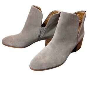 Franco Sarto Roar Suede Leather Booties Gray Heeled Ankle Boots Side Cut Out